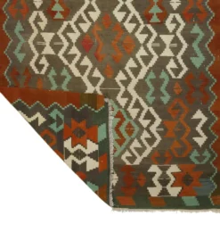 Kilim Turc Vintage Geometrique Vert et Terracotta 232 x 155 cm