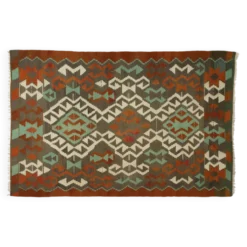 Kilim Turc Vintage Geometrique Vert et Terracotta 232 x 155 cm