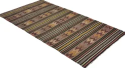 Kilim turc vintage graphique à frises géométriques 264 x 137 cm