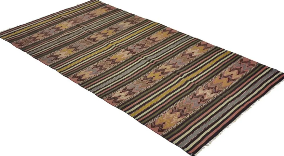 Kilim turc vintage graphique à frises géométriques 264 x 137 cm