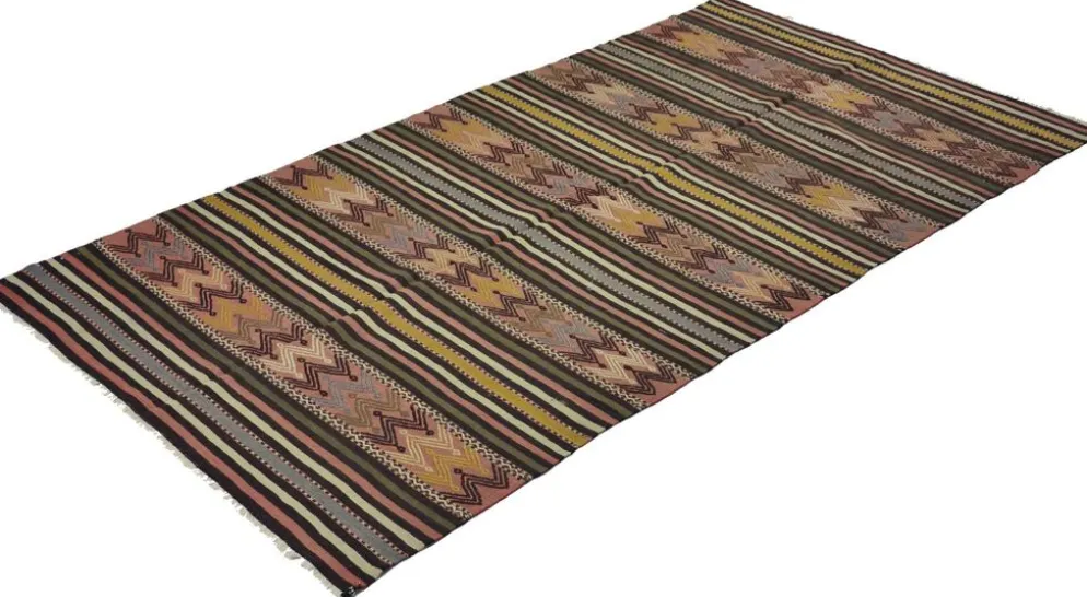 Kilim turc vintage graphique à frises géométriques 264 x 137 cm
