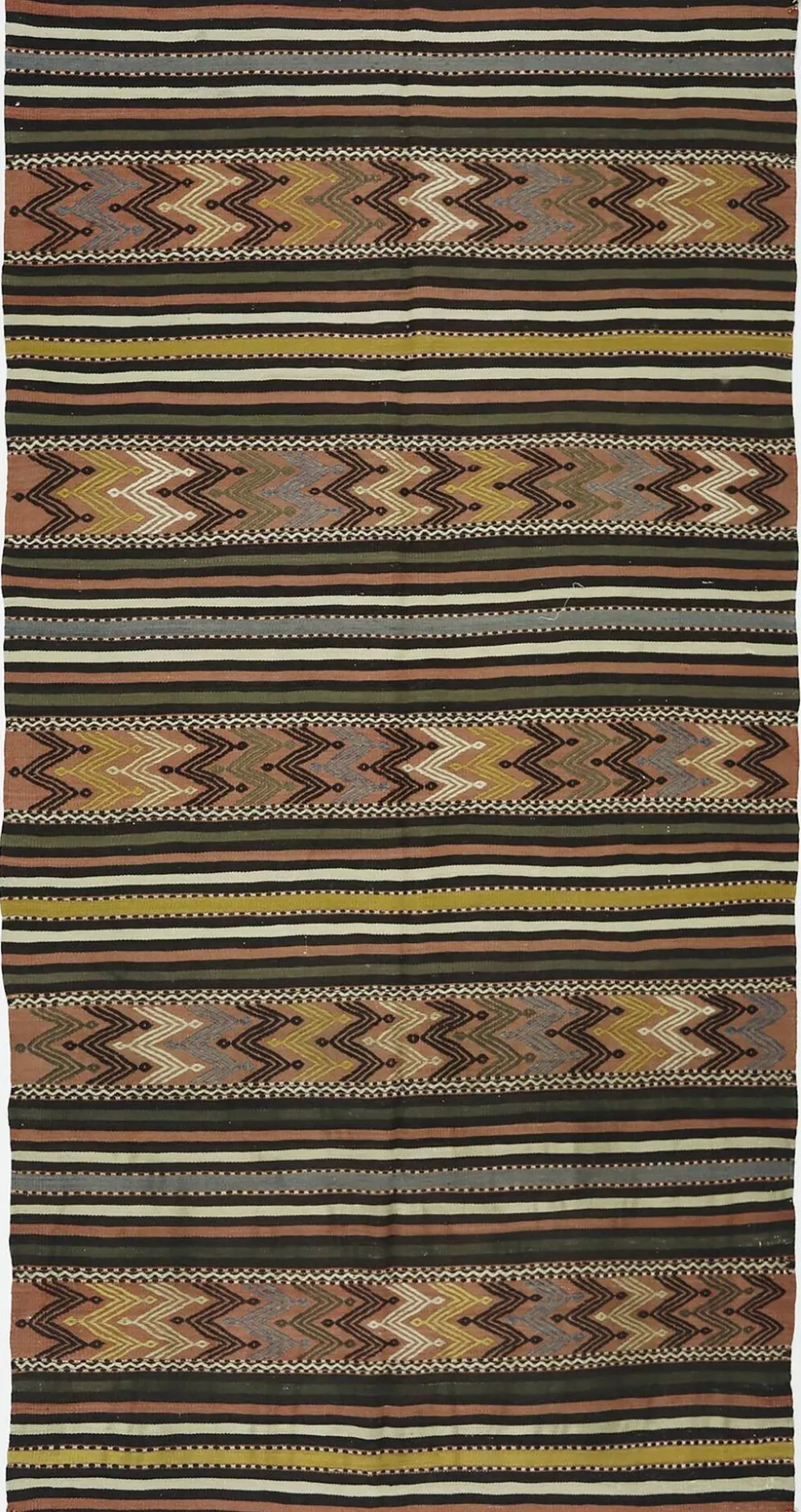 Kilim turc vintage graphique à frises géométriques 264 x 137 cm