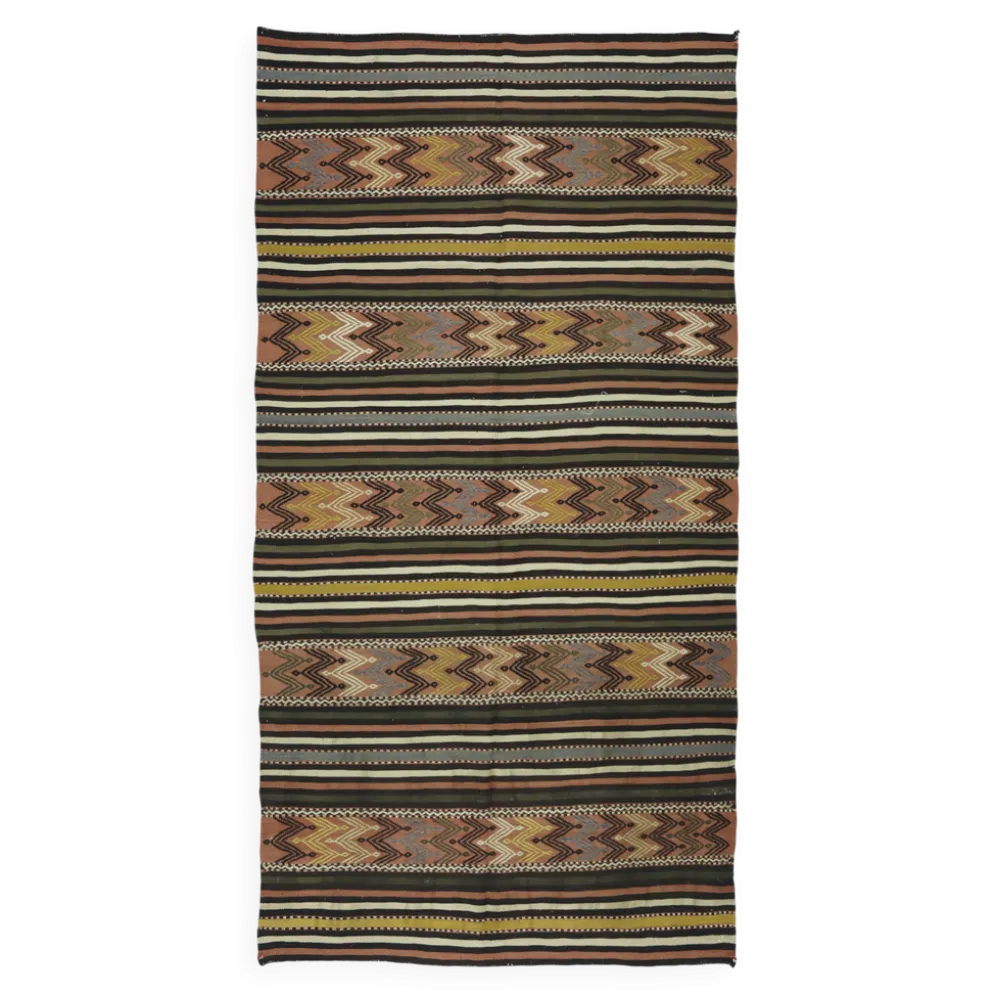 Kilim turc vintage graphique à frises géométriques 264 x 137 cm