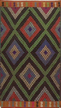 Kilim turc vintage Oushak géométrique multicolore 265 x 141 cm