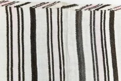 Kilim Turc Vintage Rayé Blanc et Brun, Tapis Bohème Tissé Main, 175x220Cm