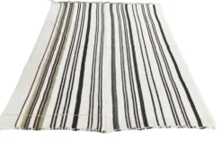 Kilim Turc Vintage Rayé Blanc et Brun, Tapis Bohème Tissé Main, 175x220Cm