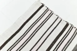 Kilim Turc Vintage Rayé Blanc et Brun, Tapis Bohème Tissé Main, 175x220Cm