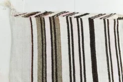 Kilim Turc Vintage Rayé Blanc et Brun, Tapis Bohème Tissé Main, 175x220Cm