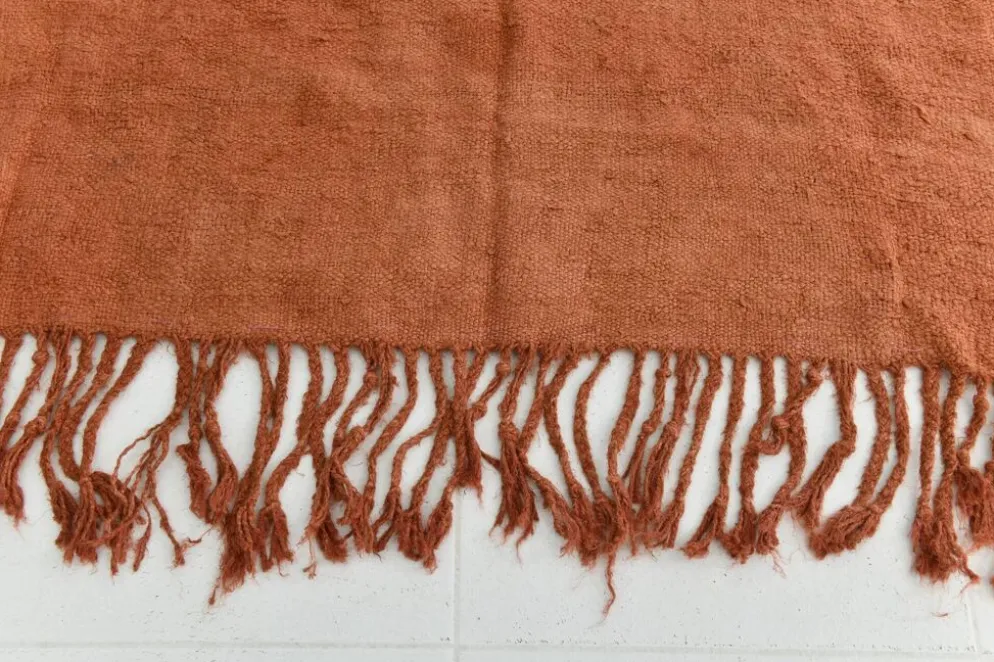 Kilim Turc Vintage Terracotta Uni, Tapis Naturel pour Salon et Chambre