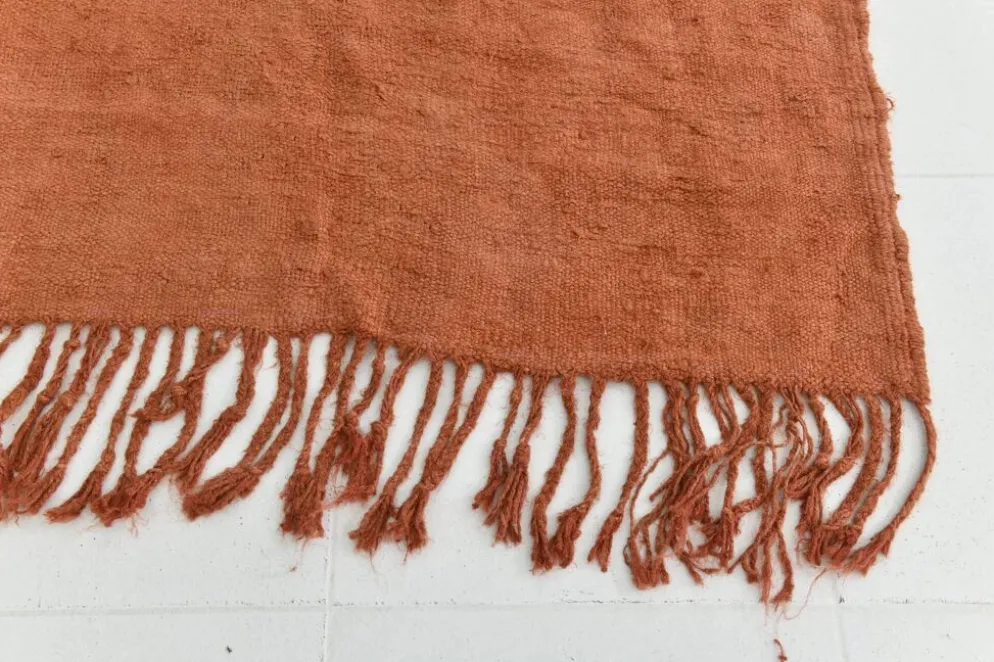 Kilim Turc Vintage Terracotta Uni, Tapis Naturel pour Salon et Chambre