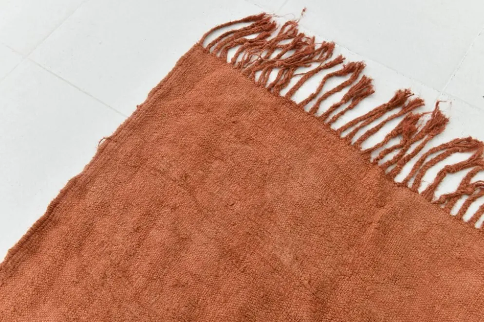 Kilim Turc Vintage Terracotta Uni, Tapis Naturel pour Salon et Chambre