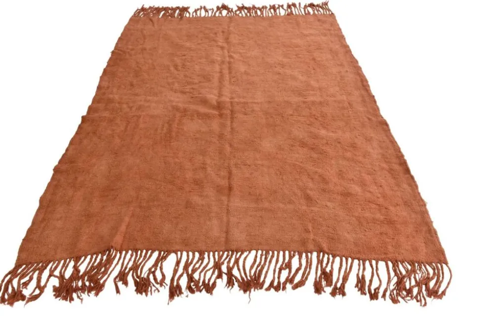 Kilim Turc Vintage Terracotta Uni, Tapis Naturel pour Salon et Chambre