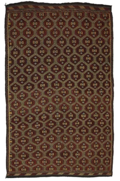 Kilim Turc Yoruk Vintage 177x294 cm Geometrique Marron et Jaune