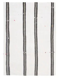 Kilim Vintage Turc Rayé, Noir et Écru, Tissé Main, Style Moderne, 144x202Cm