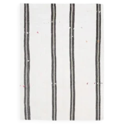 Kilim Vintage Turc Rayé, Noir et Écru, Tissé Main, Style Moderne, 144x202Cm