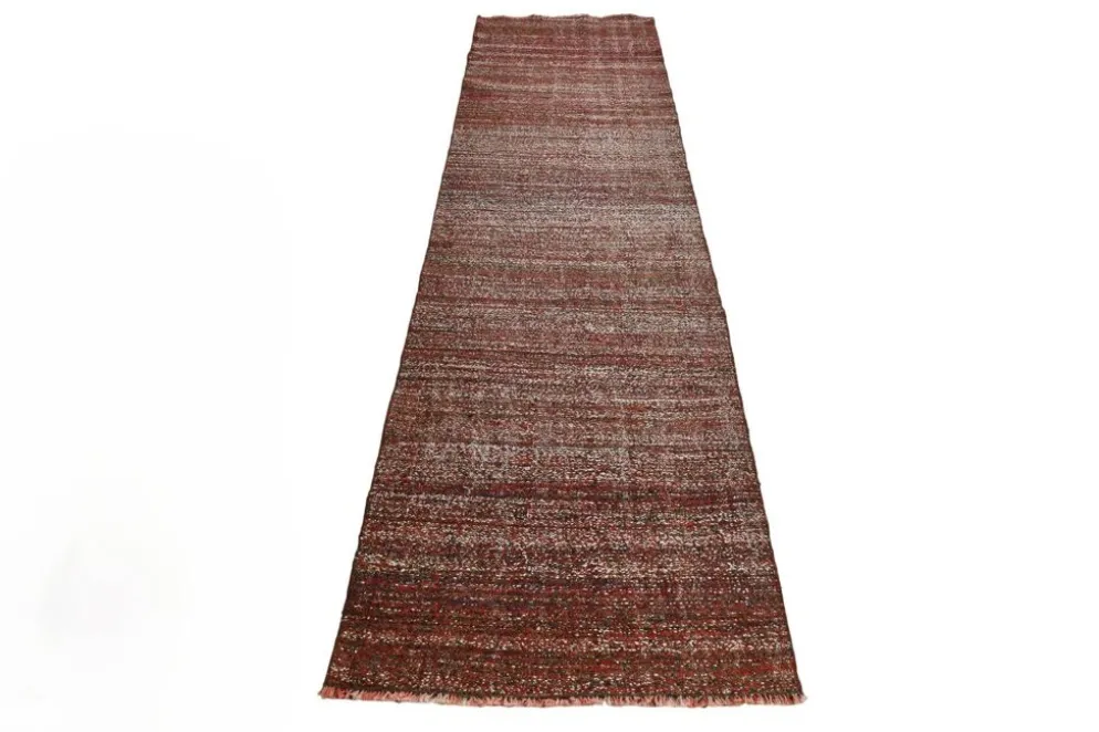 Kilim Vintage Turc Rouge Brique, Tissé Main, Style Rustique Moderne, 82x315
