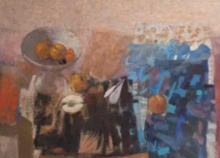 La coupe de fruits. Grande huile sur panneau 130 x 90cm .Ange Tomaselli