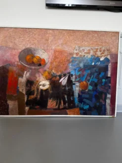 La coupe de fruits. Grande huile sur panneau 130 x 90cm .Ange Tomaselli