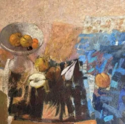 La coupe de fruits. Grande huile sur panneau 130 x 90cm .Ange Tomaselli