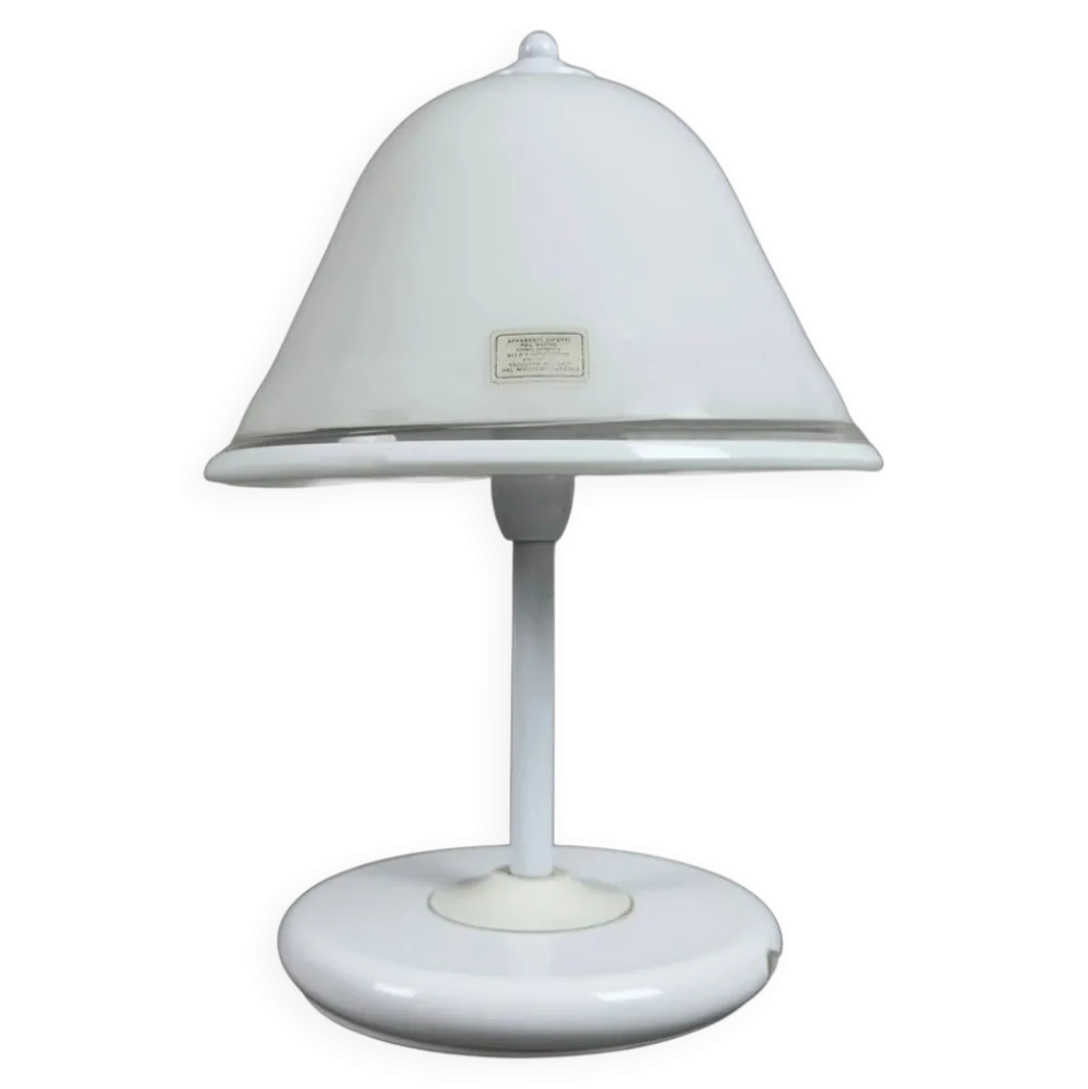 Lampe de table champignon en verre Murano et métal blanc, 1970
