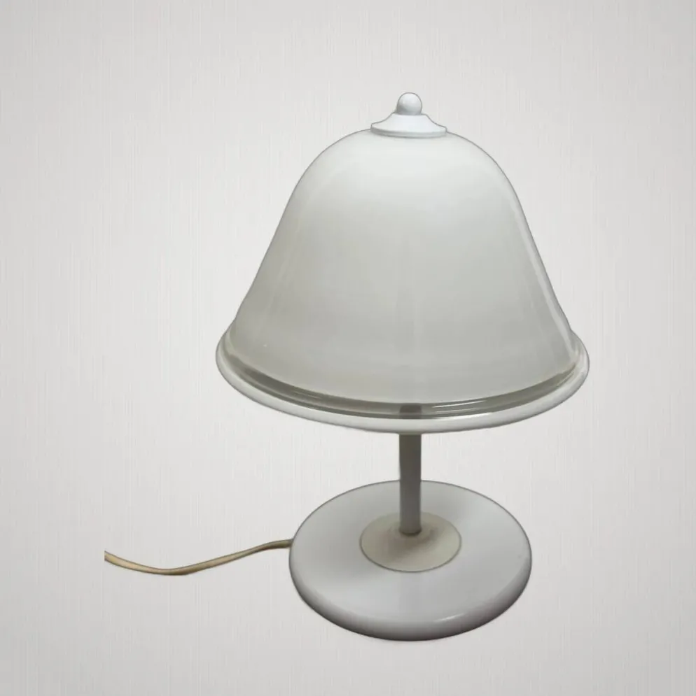 Lampe de table champignon en verre Murano et métal blanc, 1970