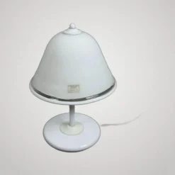 Lampe de table champignon en verre Murano et métal blanc, 1970