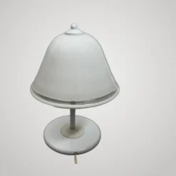 Lampe de table champignon en verre Murano et métal blanc, 1970