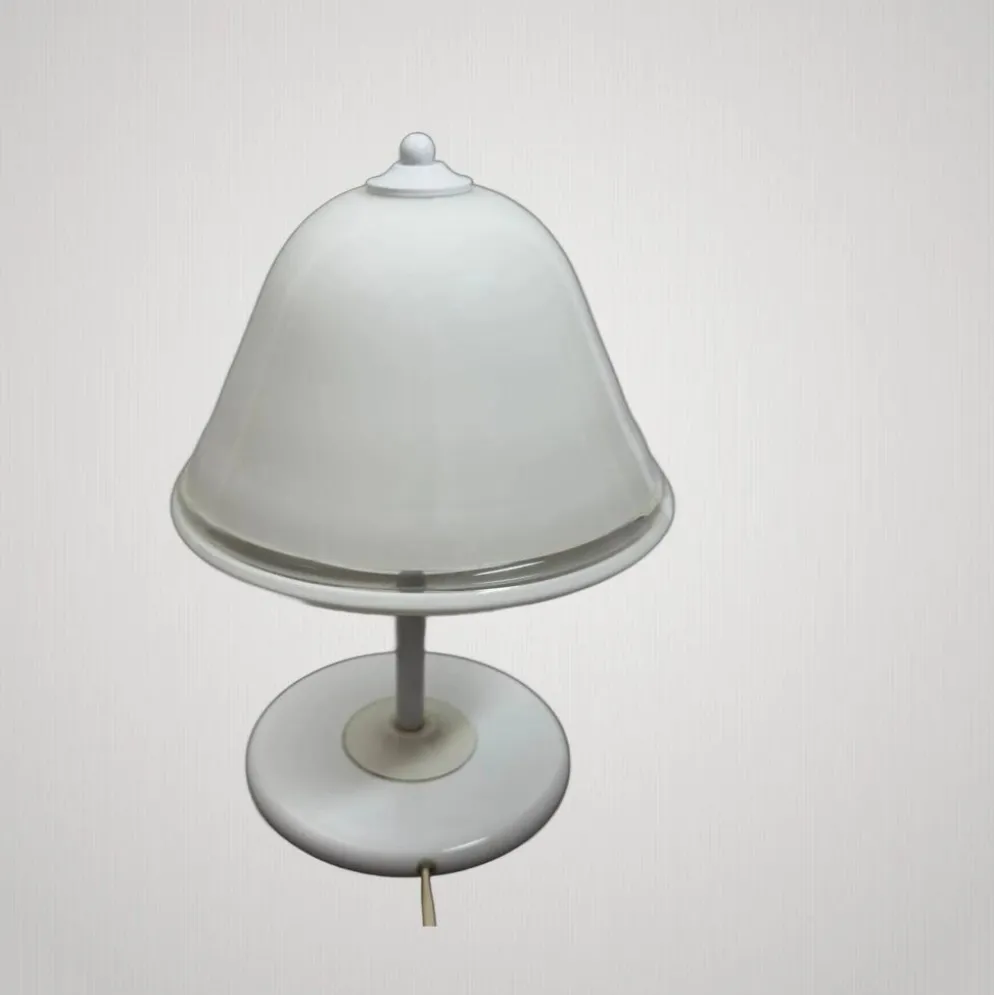 Lampe de table champignon en verre Murano et métal blanc, 1970