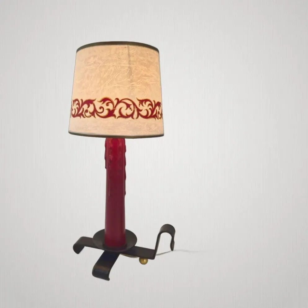 Lampe de table vintage 1950 en cuir noir & bordeaux 50s dlg jacques adnet r