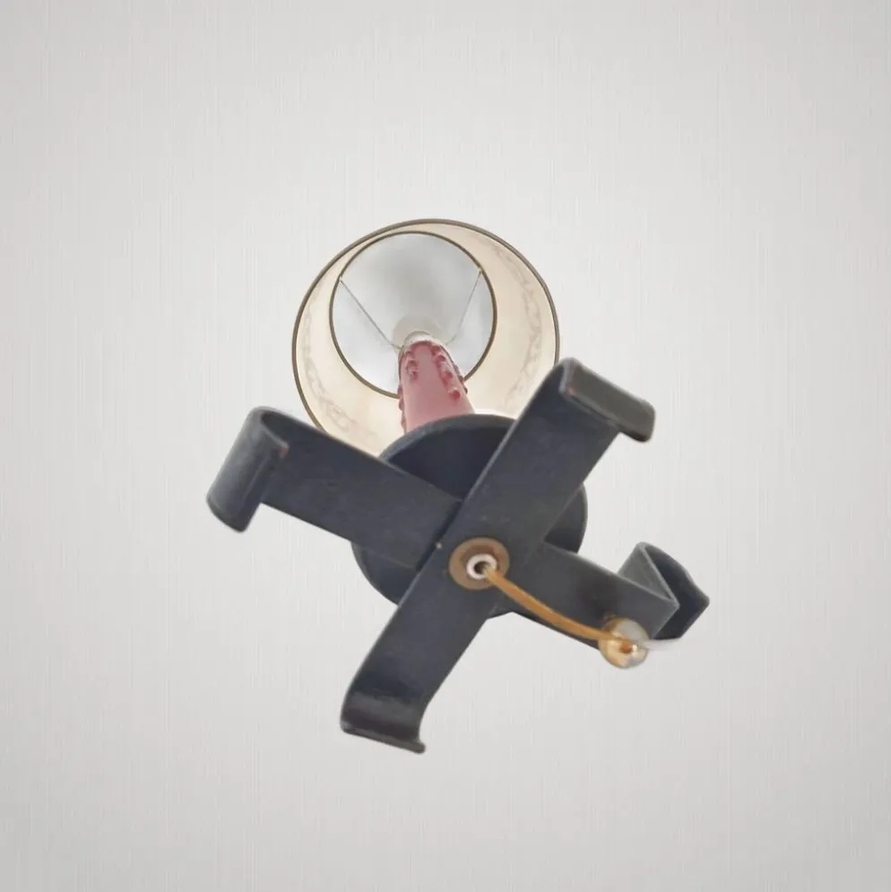 Lampe de table vintage 1950 en cuir noir & bordeaux 50s dlg jacques adnet r