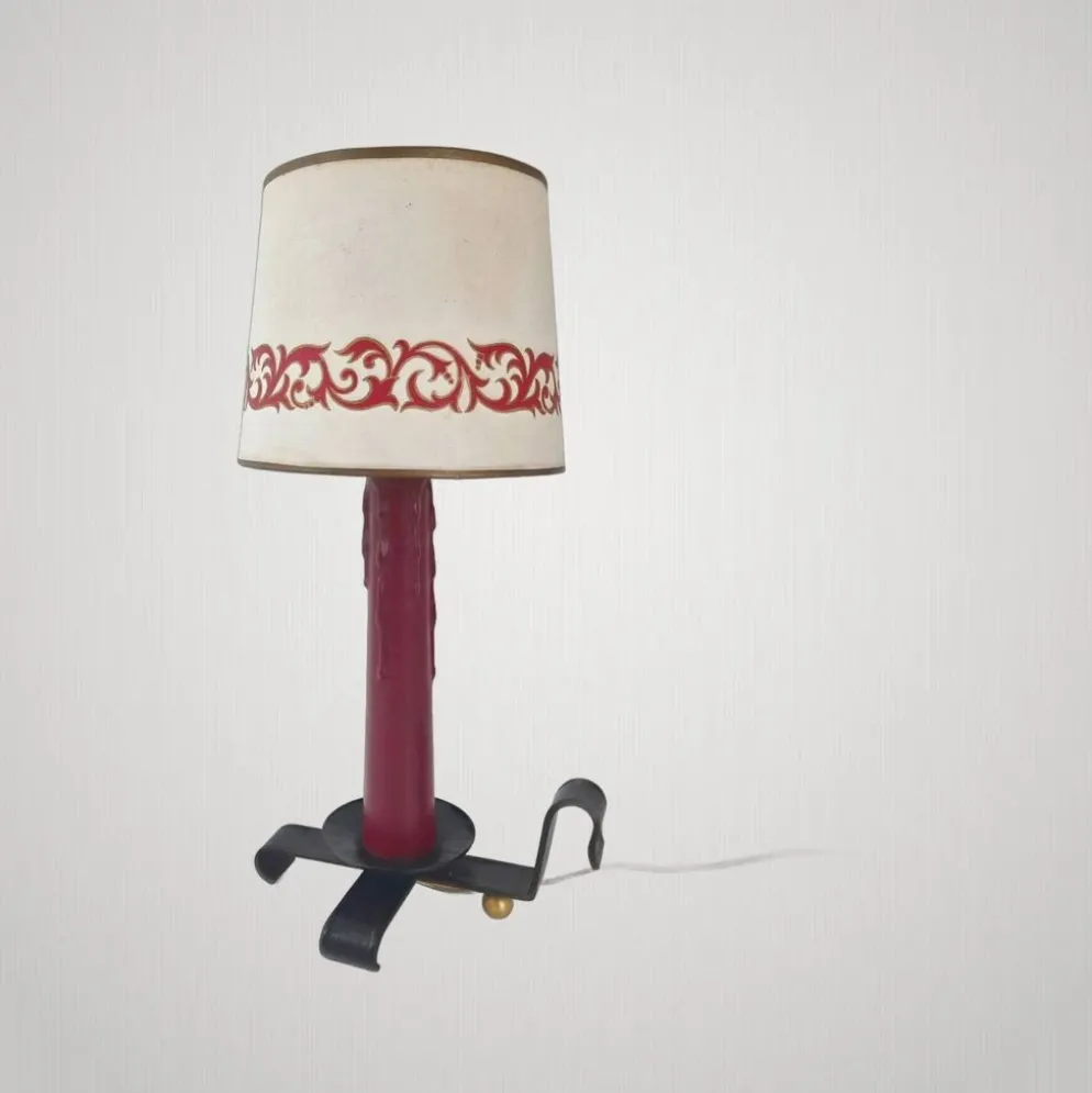 Lampe de table vintage 1950 en cuir noir & bordeaux 50s dlg jacques adnet r