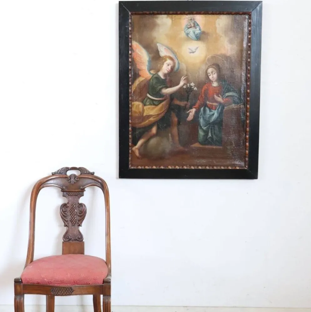 L'Annonciation, Italie, 17ème siècle, peinture à l'huile antique sur toile