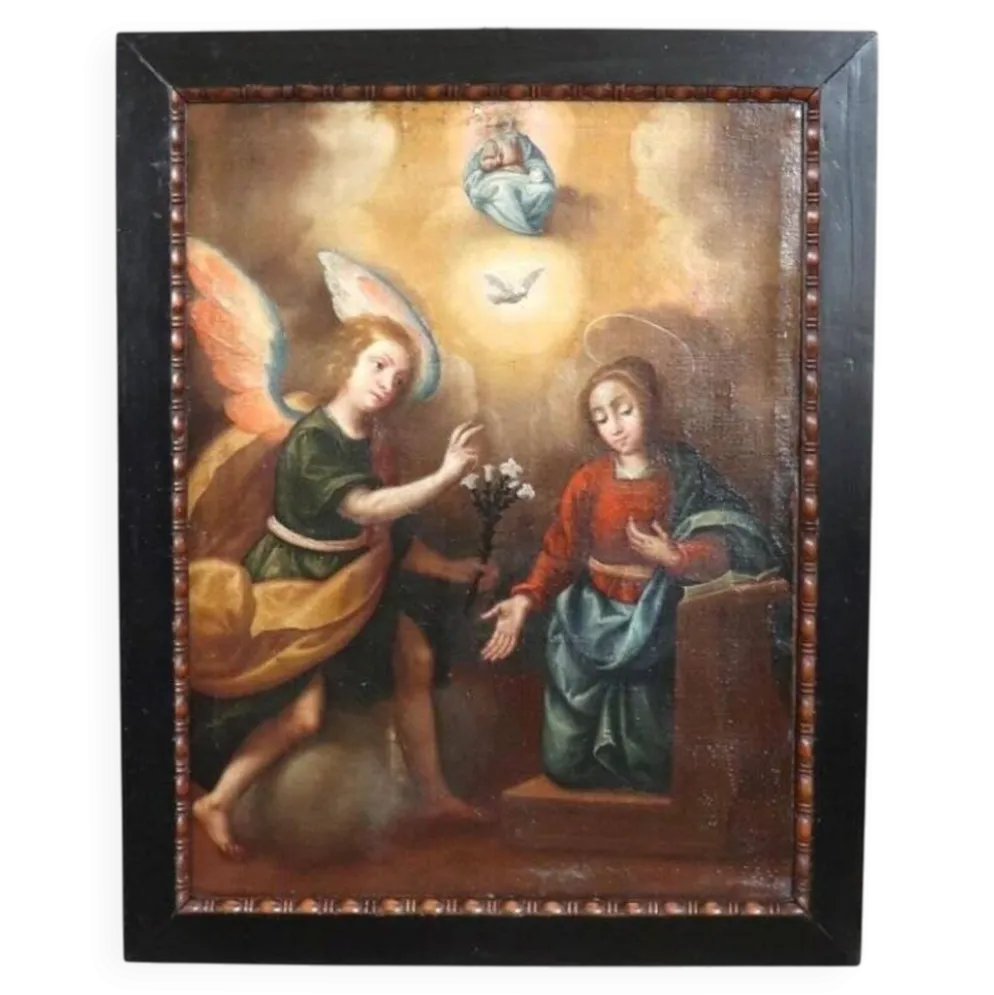 L'Annonciation, Italie, 17ème siècle, peinture à l'huile antique sur toile