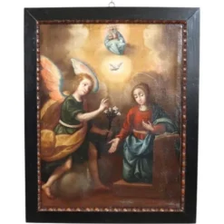 L'Annonciation, Italie, 17ème siècle, peinture à l'huile antique sur toile