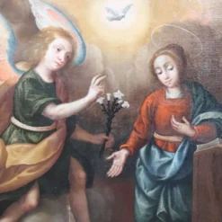 L'Annonciation, Italie, 17ème siècle, peinture à l'huile antique sur toile