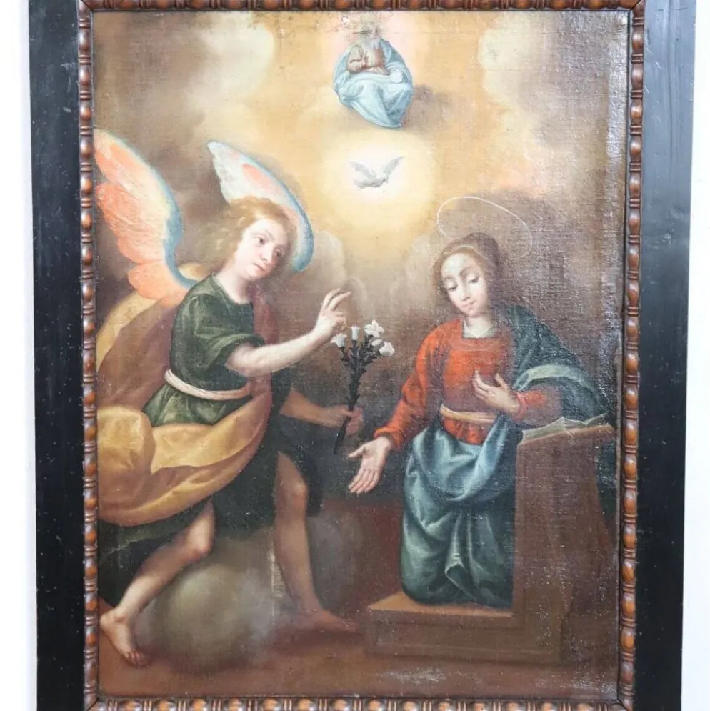 L'Annonciation, Italie, 17ème siècle, peinture à l'huile antique sur toile
