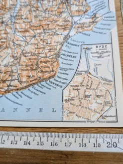 Île de Wight, Angleterre, plan original imprimé en 1913.