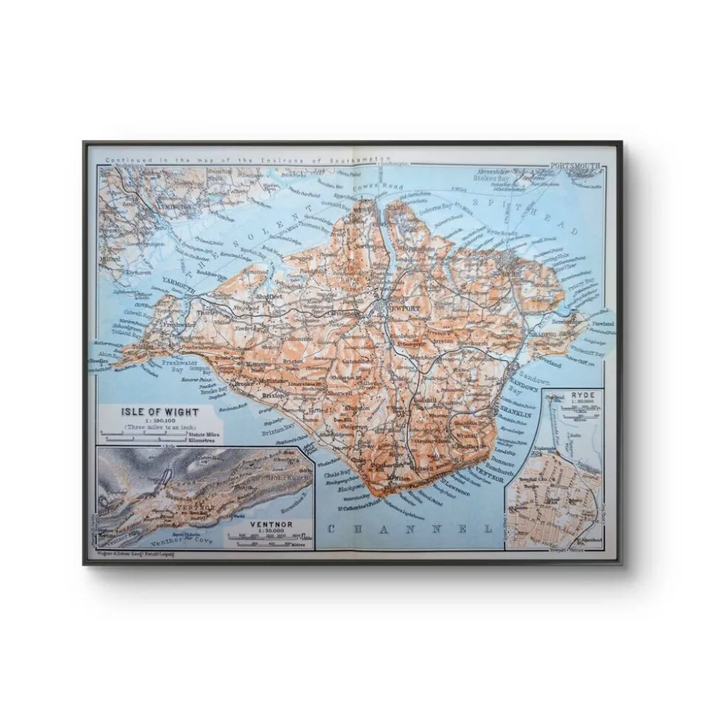 Île de Wight, Angleterre, plan original imprimé en 1913.