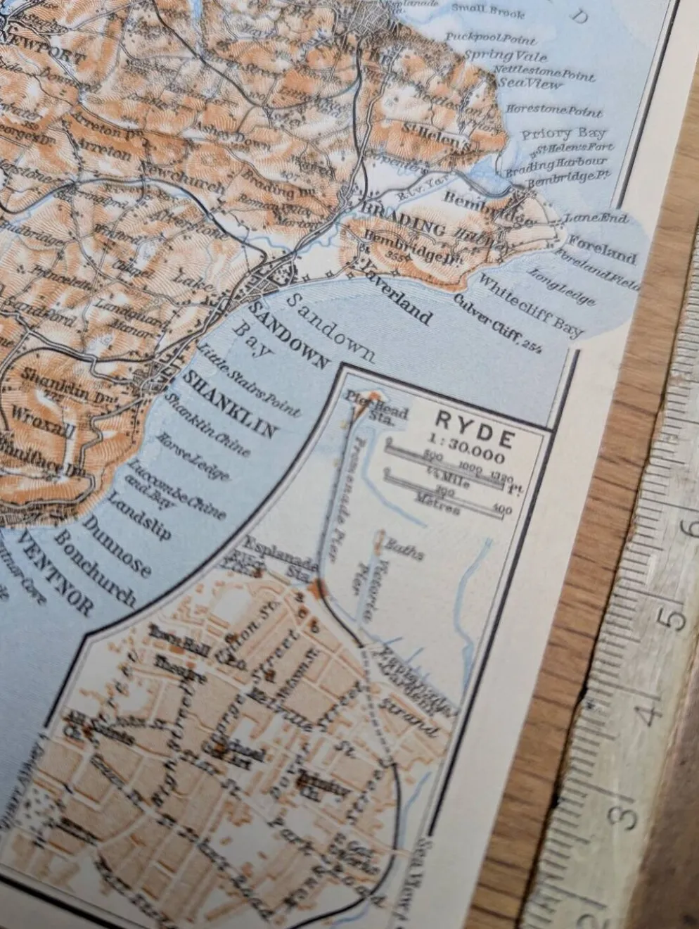 Île de Wight, Angleterre, plan original imprimé en 1913.