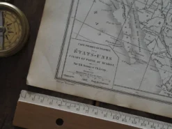 Les États-Unis, carte imprimée en 1879. Vintage Authentique.