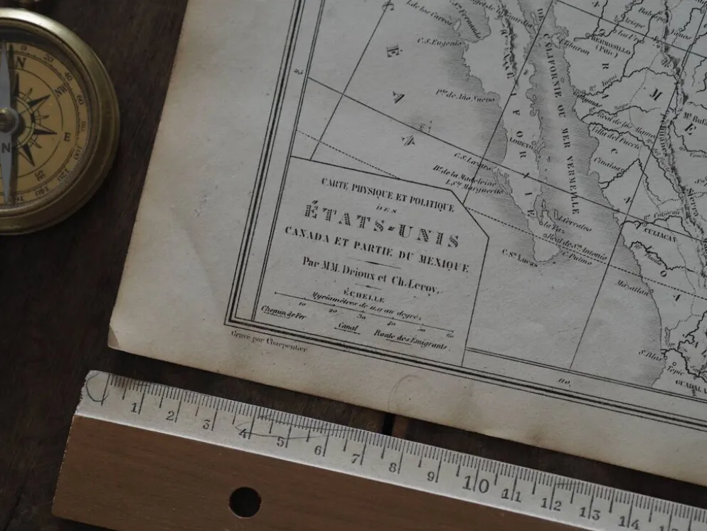 Les États-Unis, carte imprimée en 1879. Vintage Authentique.