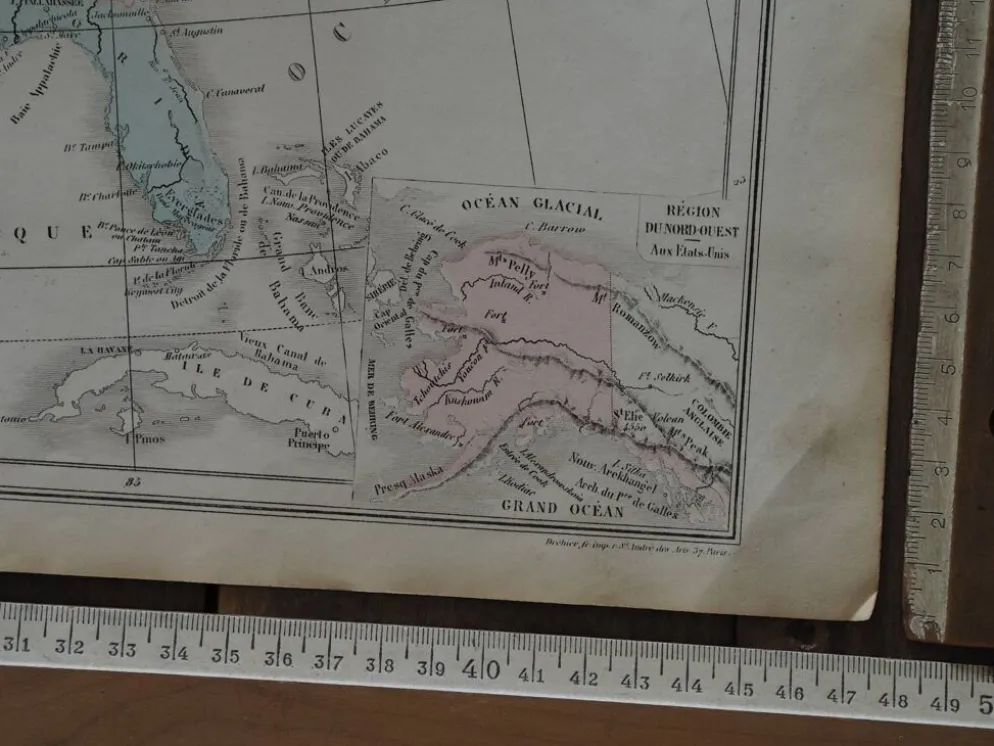 Les États-Unis, carte imprimée en 1879. Vintage Authentique.