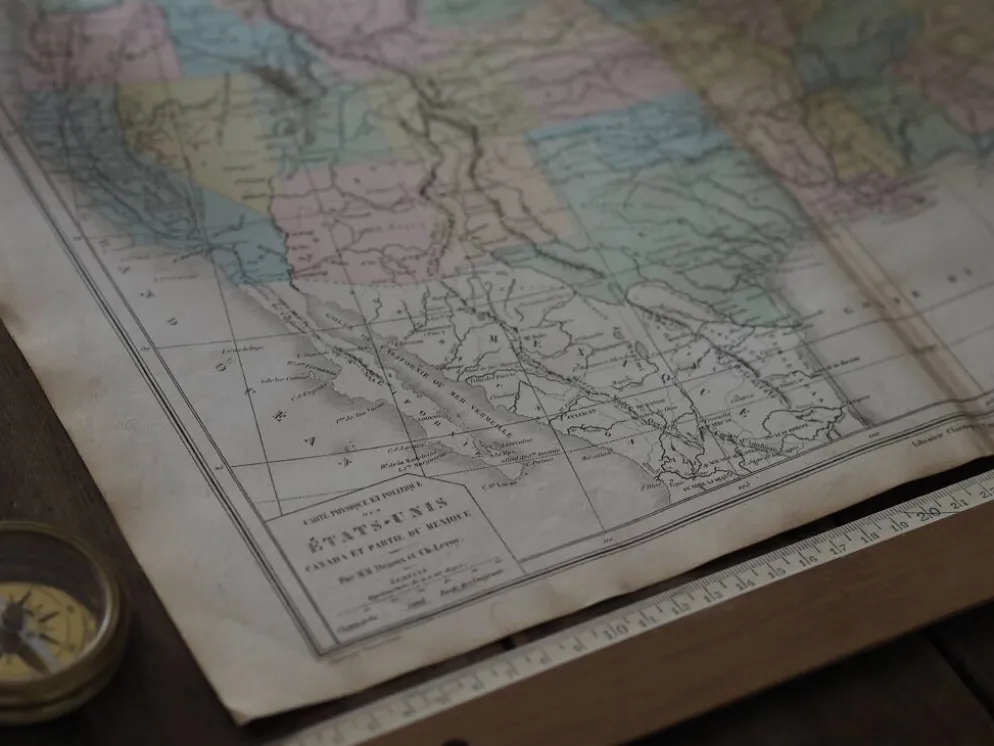 Les États-Unis, carte imprimée en 1879. Vintage Authentique.