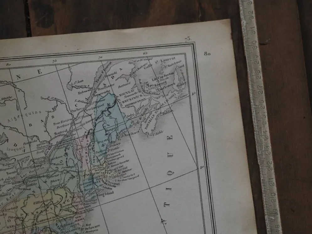 Les États-Unis, carte imprimée en 1879. Vintage Authentique.