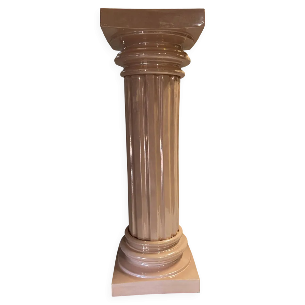 Élégante Colonne Piédestal en Métal Stuqué Laqué au Chapiteau Dorique