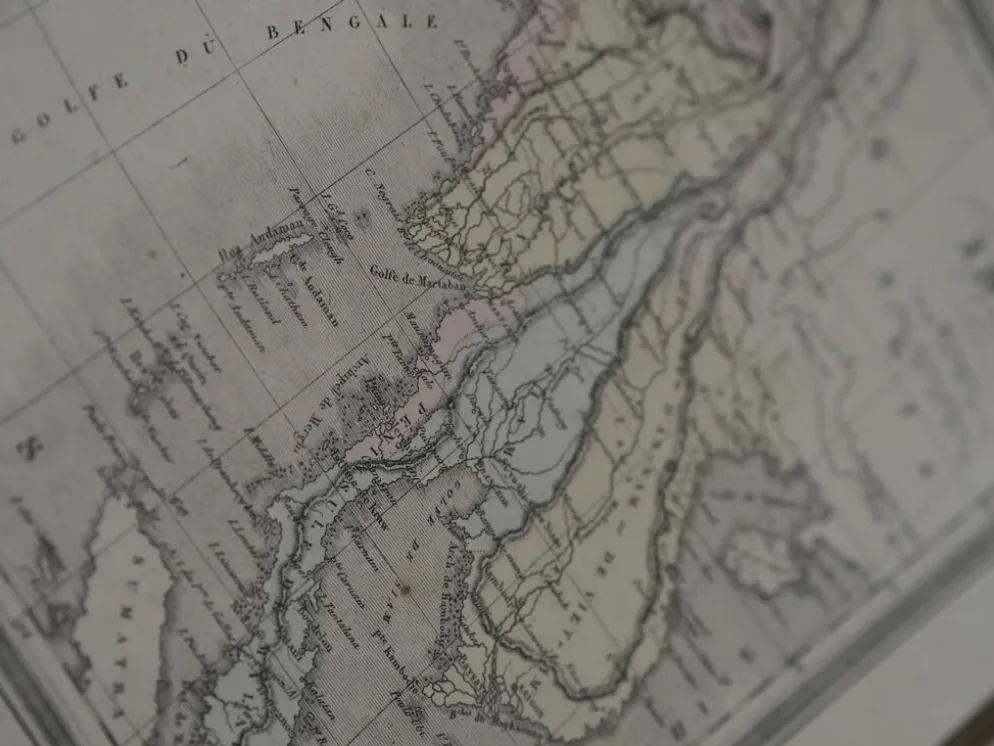 L'Inde, carte imprimée en 1852. Vintage Authentique. 29.5x24cm