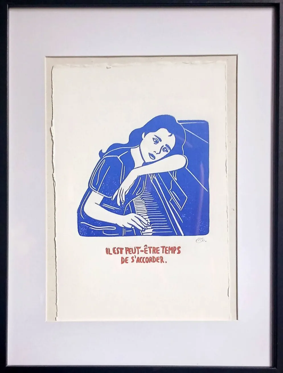 Linogravure Noémie Mahieux signée & encadrée.