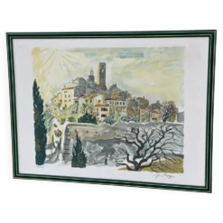 Lithographie de Yves Brayer village du Lubéron