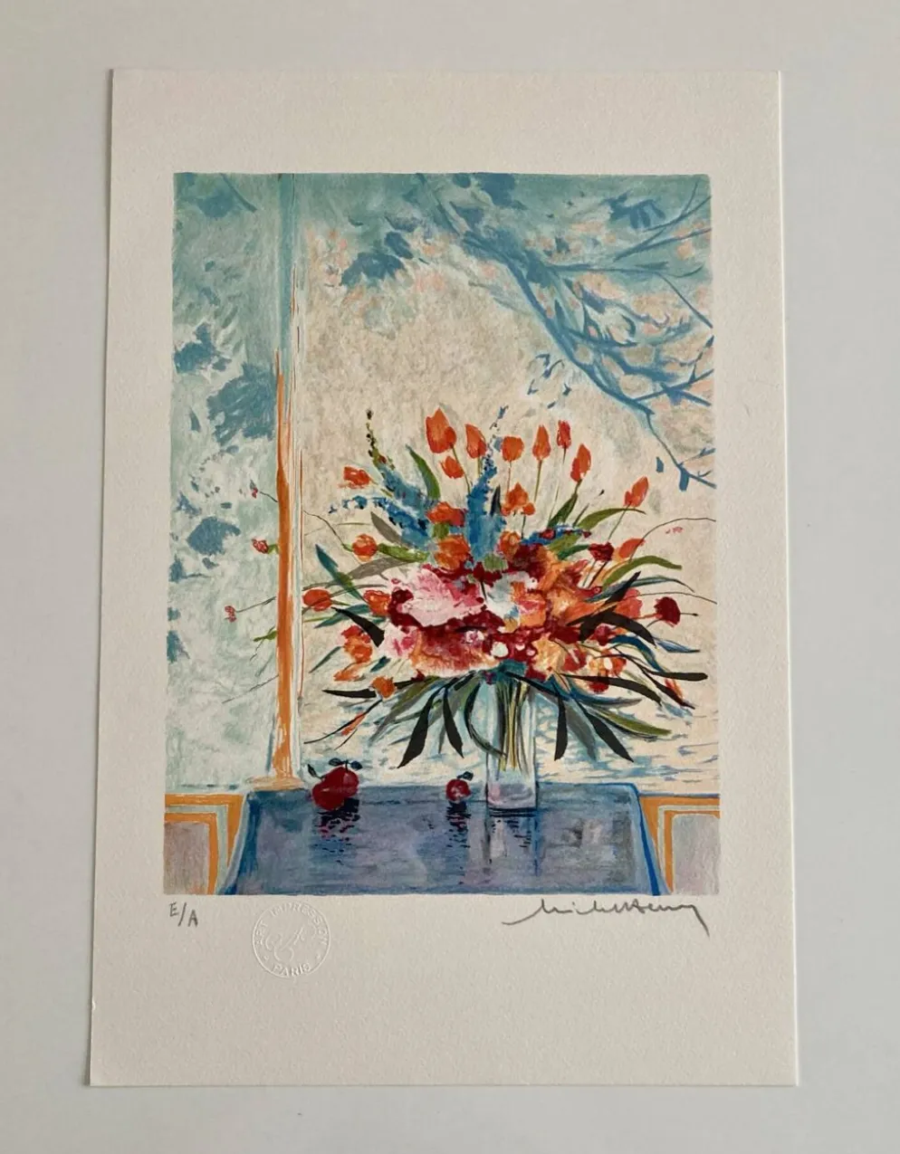 Lithographie (EA) signée Michel Henry - Bouquet à la fenêtre