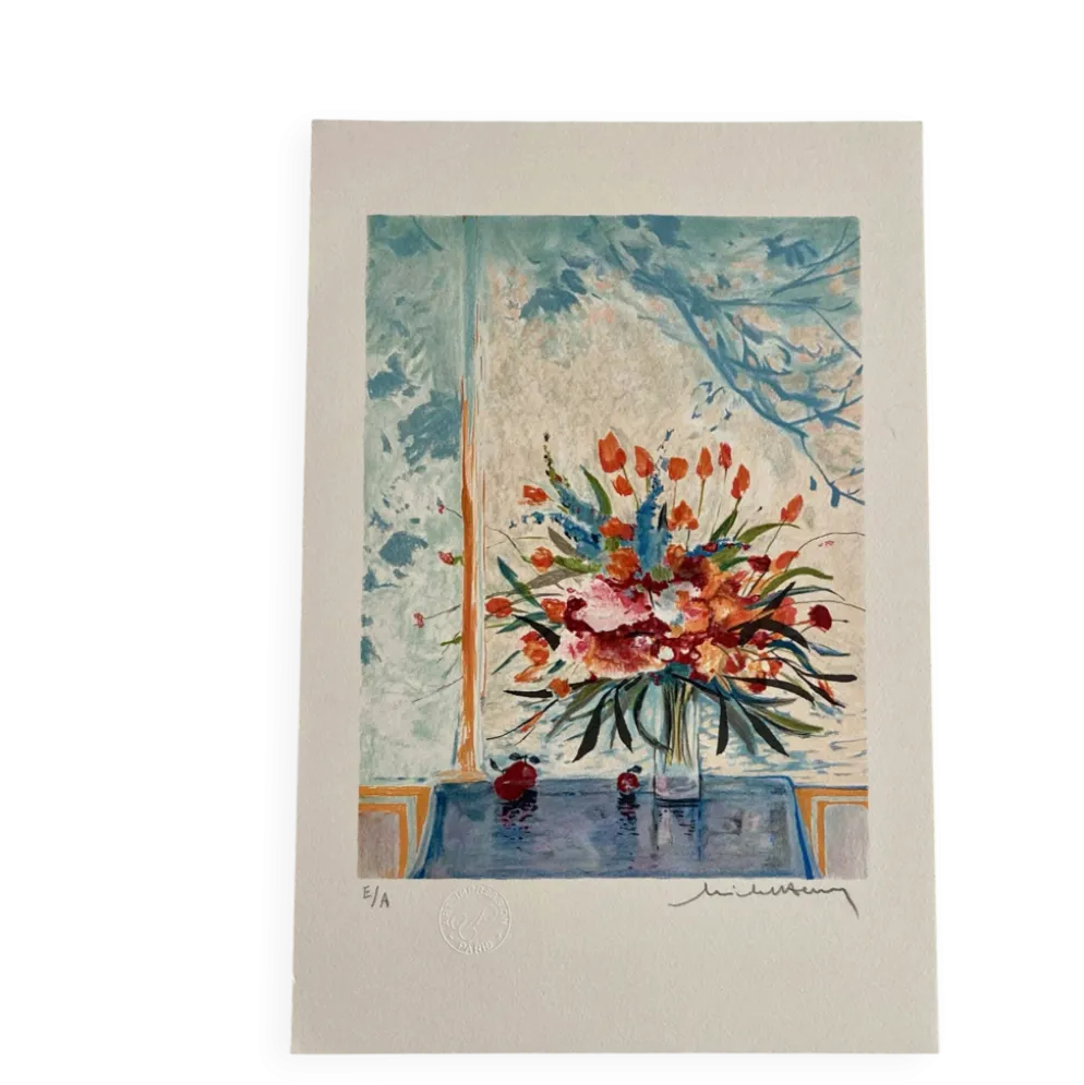 Lithographie (EA) signée Michel Henry - Bouquet à la fenêtre